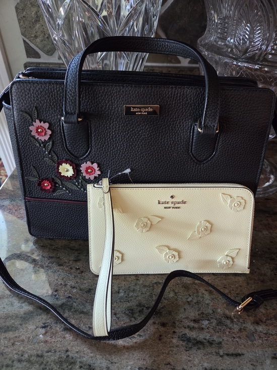 kate spade Handbags - kate spade Black Leather Shoulder Bag with Soft Yellow Floral Wristlet
